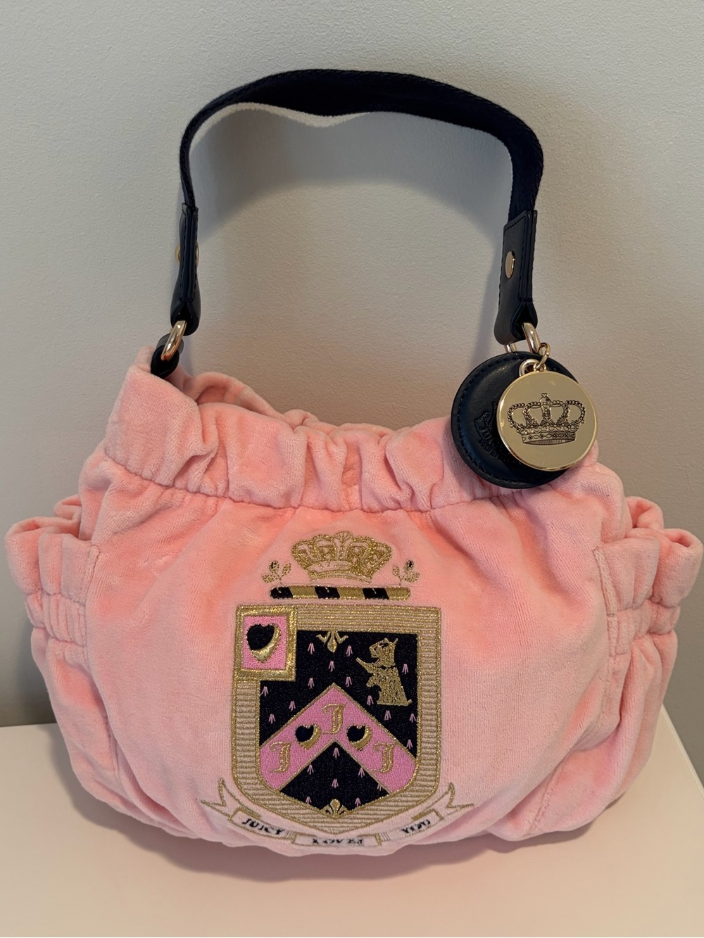 RARE Juicy Couture Pink & Navy Blue Velour Mini Shoulder Bag - Apple Blossom